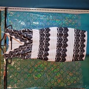 Black lace on grey stretch dress